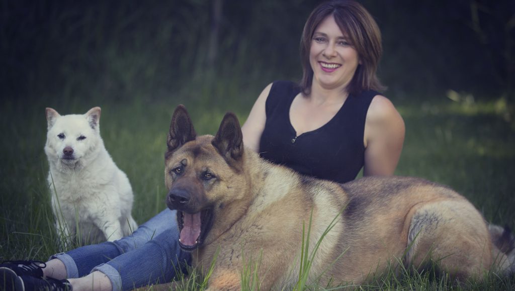 Lisa with her dogs Jake and Ottis