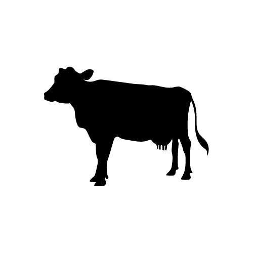 A black symbol of a cow, or beef, on a white background
