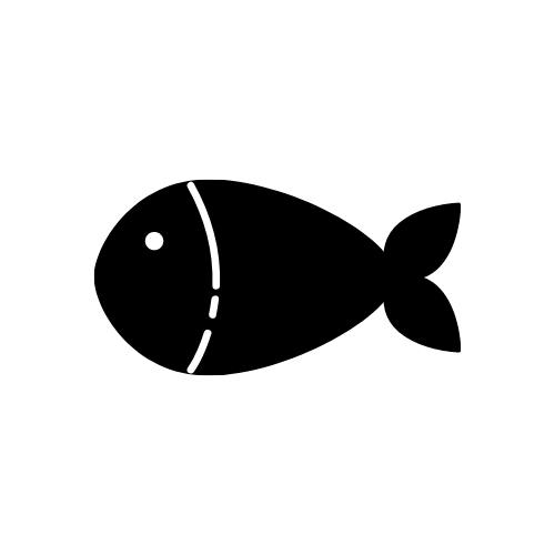 A black symbol of a fish on a white background