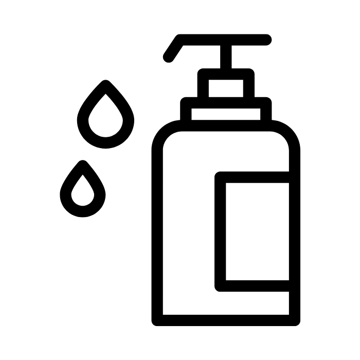 Icon of a soap dispenser and soap to signify the sanitary nature of the Envirowise dog waste bags